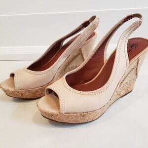MRKT "Claudia" Beige Leather Cork & Jute Platform Wedges (Size 38)
